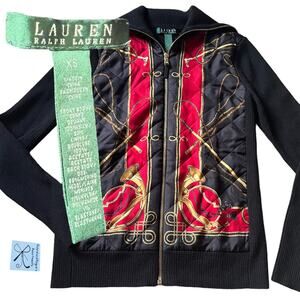 Lauren Ralph Lauren Silk/Wool Blend Bit Zip-up Sweater Jacket Sz XS
